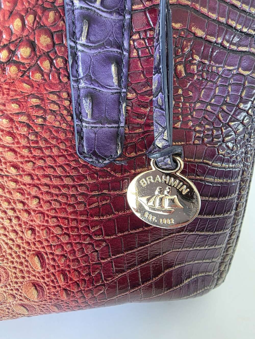 Brahmin Mini Asher Mojave Vineyard Embossed Leather Tote Crossbody - Picture 3 of 16
